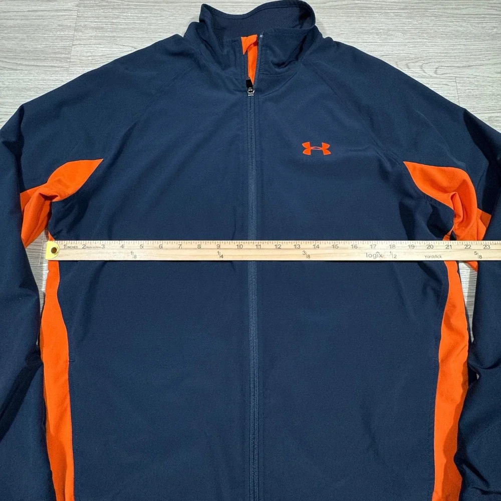 Under Armour Mens Track‎ Jacket Navy Blue Orange Large Full Zip Windbreaker Coat